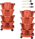 Vertical Planter 4 Tier Stackable Planters Garden Planters Strawberry Herb Flower and Vegetable Planter Indoor Outdoor Gardening Pots with Removable Wheels and Tools 2-Pack