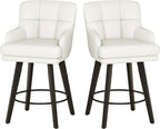 SAECKBERG 360°Swivel Counter Height Bar Stools with Back, 26 inch Solid Wood Legs, Bar Stool Modern Kitchen Island Chairs, Faux Leather (Beige- Faux Leather, 26" H- Set of 2)