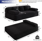 78.7'' Couches Queen, Corduroy Futon Sofa Bed, Modern Floor Couch, Cloud Convertible Sleeper Sofa Daybed, Comfy Loveseat, 3 Pillows, for Small Spaces, Living Room, Apartment, Black