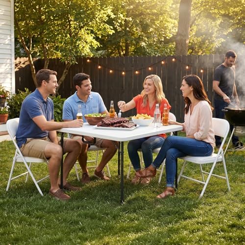 Folding Table and Chairs Set for 4, 36 Inch Foldable Card Table with Carrying Handle & 4 PU Leather Padded Folding Chairs, Portable Indoor Outdoor Dining Table Set for Picnic, Camping, RV, Game Night