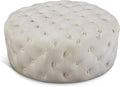 Meridian Furniture Addison Collection Modern | Contemporary Velvet Upholstered Ottoman / Bench with Deep Button Tufting, Solid Wood Frame, Cream, 36" W x 36" D x 16.5" H