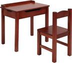 Vasitelan Table and Chair Set, Flip Top Wooden Study Desk w/Chair for Playroom, Wood Activity Table Set w/Storage Space (Coffee)