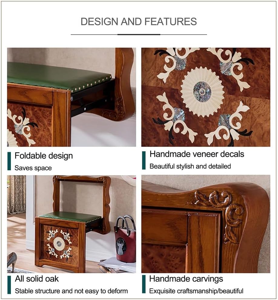 Wall Mounted Shoe Changing Stool Made of Solid Wood Wall Seat Folding, Space Saving Invisible Shoe-Changing Stool, for Entrance Bathroom Bedroom,B