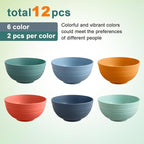 12 Pcs Unbreakable Cereal Bowls Set, 26 Oz Wheat Straw Bowls Set, Microwave & Dishwasher Safe Rice Bowls for Kitchen, Reusable Plastic Bowls for Soup, Salad and Snack, BPA Free, Multicolor