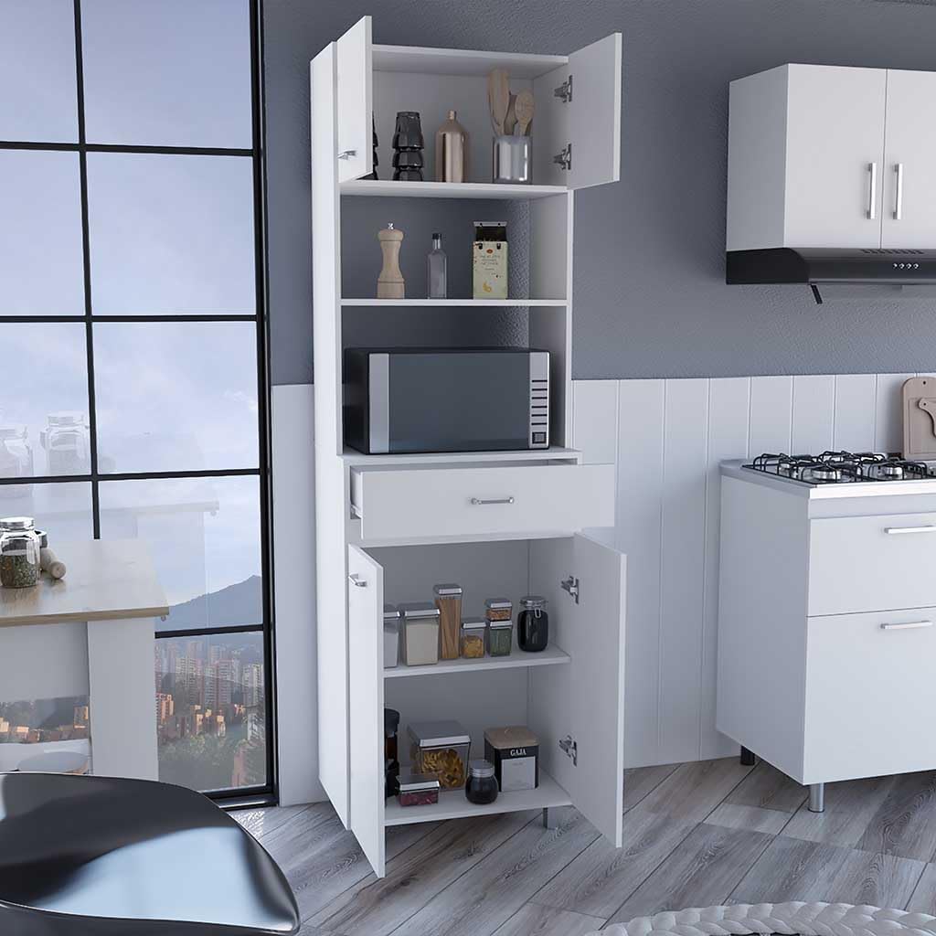 Microwave Double Door Cabinet, One Drawer, One Shelf, White