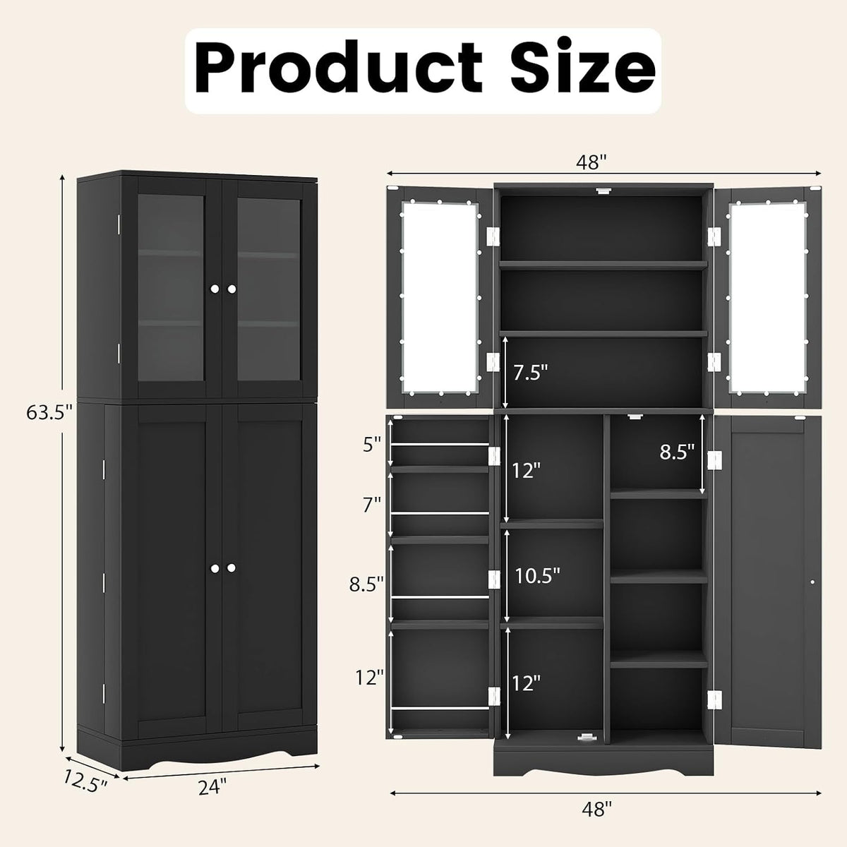 SlickBlue Tall Kitchen Pantry Cabinet with Tempered Glass Doors and Storage Shelves