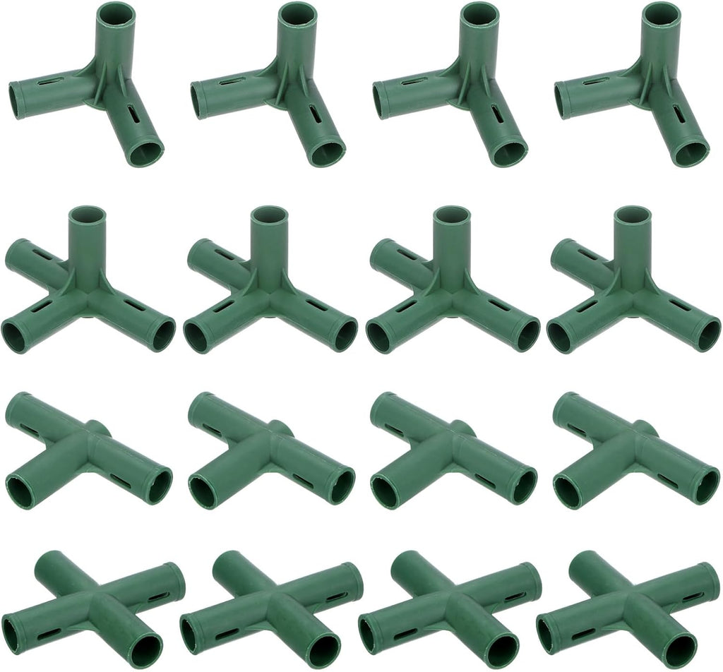 16 Pcs 19mm Greenhouse Frame Building Connectors, 4 Types Pipe Fitting for Grape Trellis/Sunscreen Shed/Gardening Plant Stakes, Greenhouse Accessories [Green]