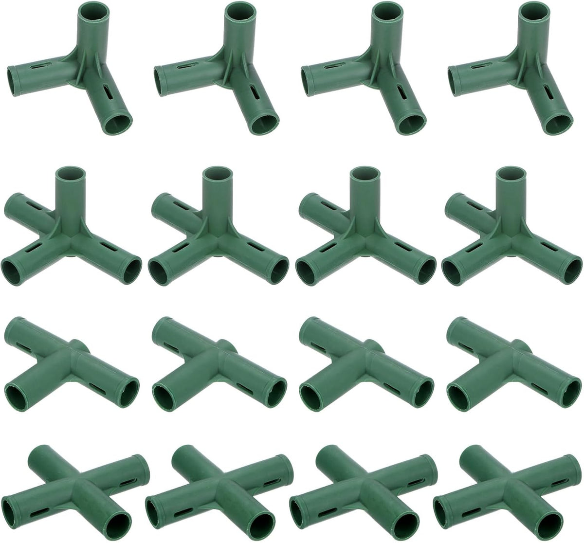 16 Pcs 19mm Greenhouse Frame Building Connectors, 4 Types Pipe Fitting for Grape Trellis/Sunscreen Shed/Gardening Plant Stakes, Greenhouse Accessories [Green]