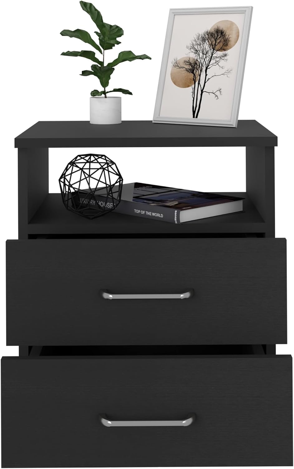 Nightstand, End Table, Side Table Superior Top, Two Drawers, One Shelf -Black,for Small Spaces