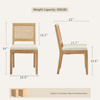 Vintage French Country Dining Chairs Set of 4, Rattan Dinning Chair with a Square Back, Beige Cane Dining Chair, Kitchen and Dining Room Chairs, Sillas para Comedor
