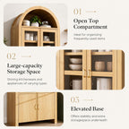 71" Tall Arched Kitchen Pantry Cabinet, Modern Farmhouse Wood Kitchens Storage Cabinets, Cupboard for Dining Room, Kitchen, Bathroom, Natural