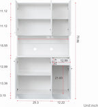LUMISOL Kitchen Pantry Cabinet, Solid Wood Kitchen Hutch with Microwave Stand, 70.87” Tall Sideboard with 6 Doors, 1 Open Shelves and 1 Drawers for Living Room, Dining Room, White