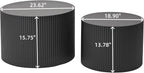 Nesting Coffee Table Set of 2, Modern Drum Side End Wave Stripe Round Coffee Table for Living Room, Bedroom, Black