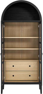 Modway Nolan Modern Farmhouse 71 Inch Tall Arched Storage Display Cabinet in Black Oak