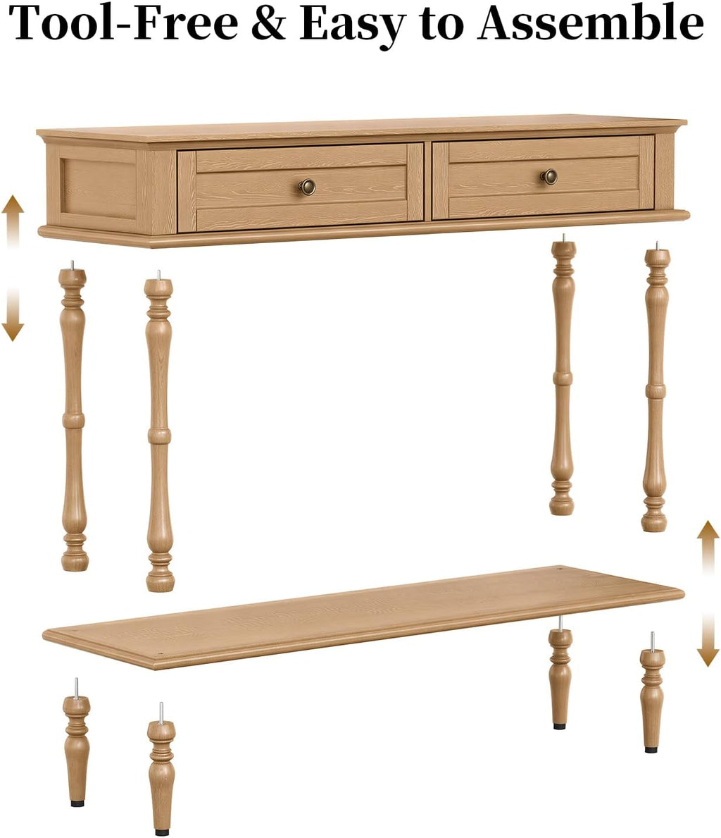 ARTPOWER Console Table for Entryway with 2 Drawers-Minimal Assembly,Retro Entryway Table with Storage Cabinets and Open Shelf,Narrow Long Couch Table Behind Sofa for Living Room,Foyer,Hallway,Natural