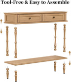 ARTPOWER Console Table for Entryway with 2 Drawers-Minimal Assembly,Retro Entryway Table with Storage Cabinets and Open Shelf,Narrow Long Couch Table Behind Sofa for Living Room,Foyer,Hallway,Natural