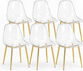JUFU Acrylic Dining Chairs Set of 6, Modern Clear Chairs with Transparent Seat, Ergonomic Acrylic Side Chairs with Gold Metal Legs for Dining Room, Kitchen, Living Room