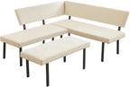 HIPIHOM Modern L-Shaped Dining Bench, 67 Inch Fabric Upholstered Corner Sofa with Metal Legs for Kitchen Nook, Living Room, Dining Room (Beige)