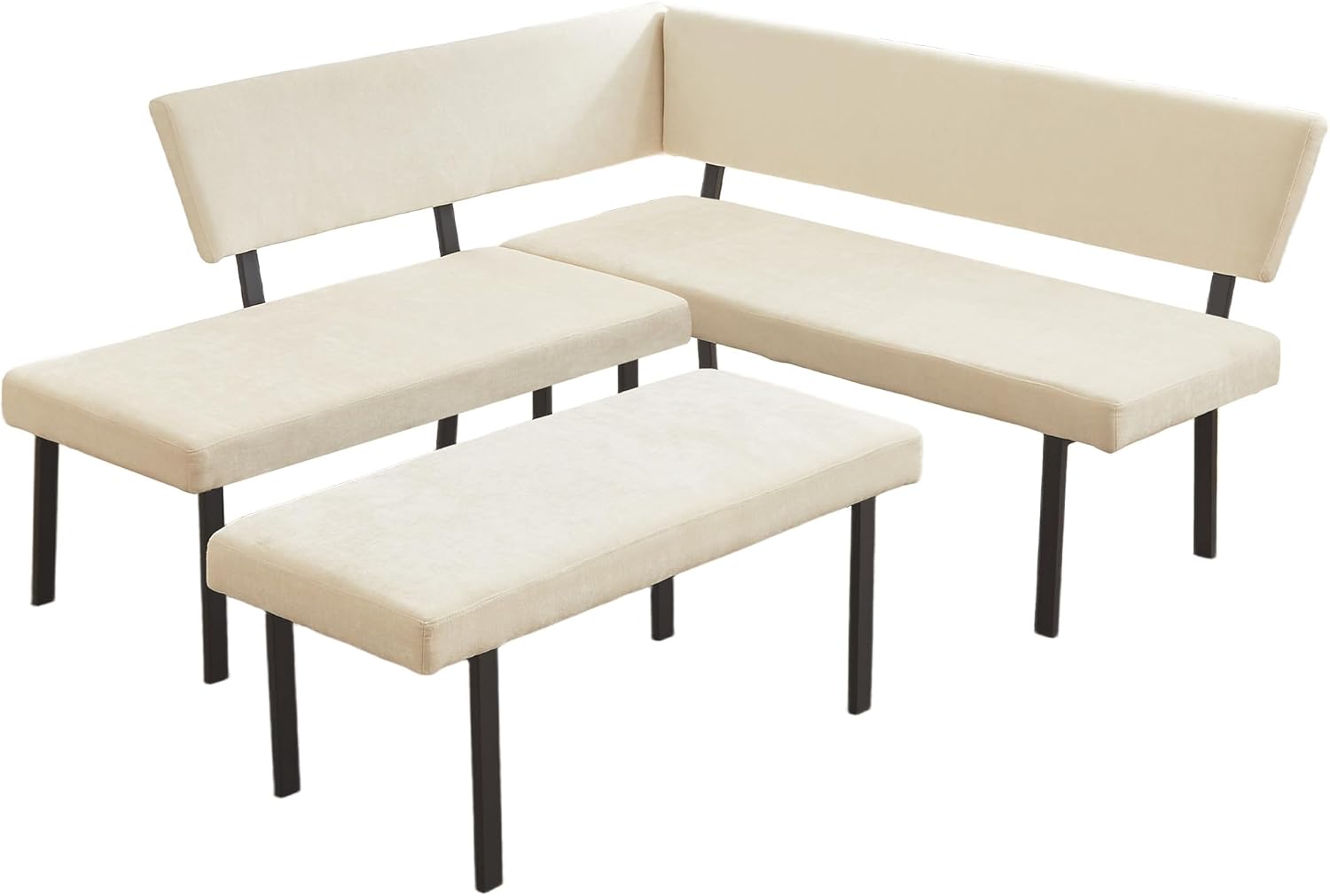 HIPIHOM Modern L-Shaped Dining Bench, 67 Inch Fabric Upholstered Corner Sofa with Metal Legs for Kitchen Nook, Living Room, Dining Room (Beige)