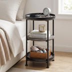 Dulcii Round Side Table with 3 Shelves for Living Room, Bedroom Nightstand with Steel Frame for Small Spaces, Industrial Round Sofa Table (Classic, Grey)