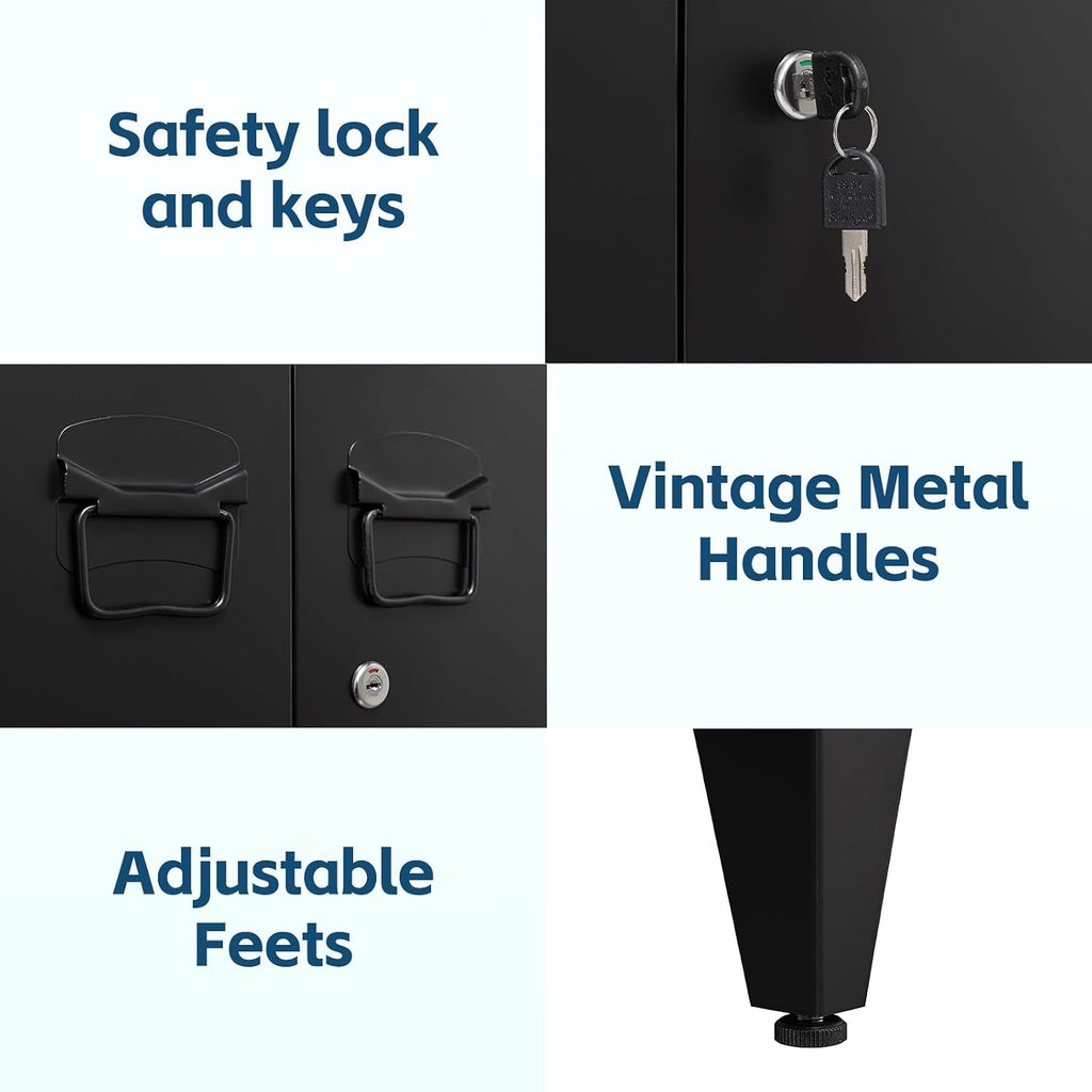 MIIIKO Metal Locker with 2 Doors, Metal Storage Sideboard Accent Cabinets for Kitchen, Pantry, Home Office and Garage
