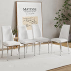 Upholstered Dining Chairs Set of 4, Mid-Century Modern Leather Dining Room Chair with Metal Legs & Padded Seat, Stylish Elegant Living Room Accent Chair (White-Silver, Set of 4)