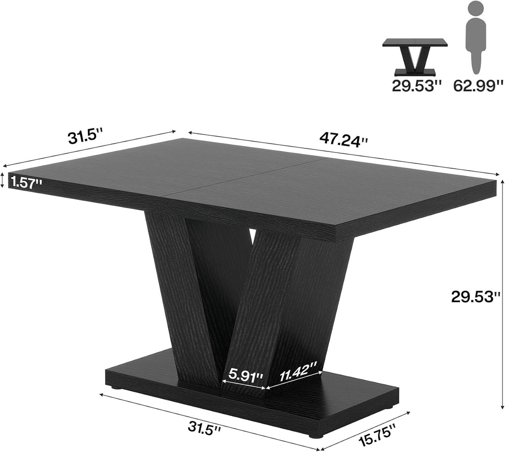 Tribesigns 47-Inch Dining Table for 4, Black Kitchen Dinner Table with Heavy Duty Pedestal, Farmhouse Wooden Eating Table for Home, Dining Room, Small Space, Black