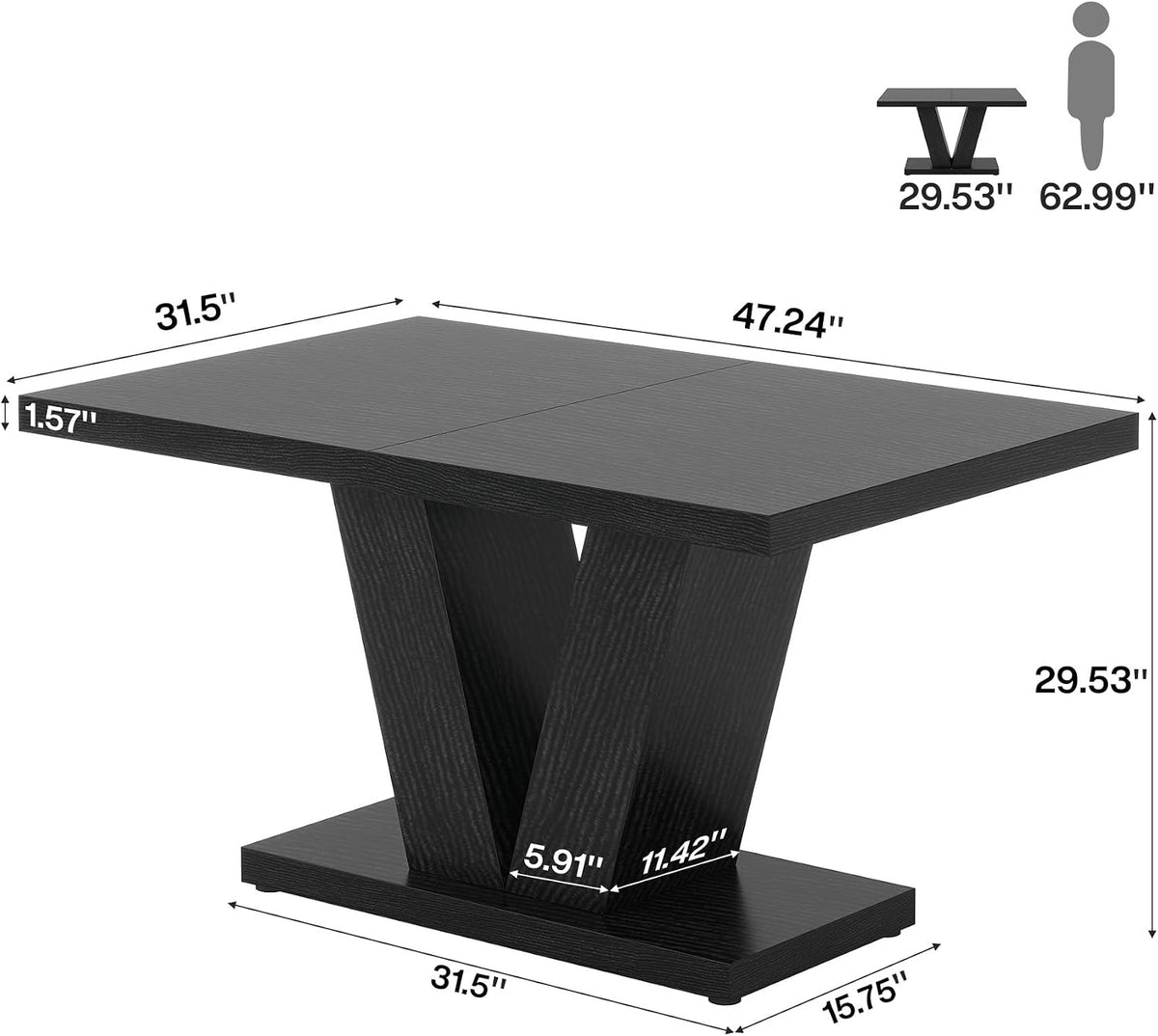 Tribesigns 47-Inch Dining Table for 4, Black Kitchen Dinner Table with Heavy Duty Pedestal, Farmhouse Wooden Eating Table for Home, Dining Room, Small Space, Black