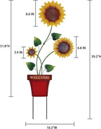 hogardeck Garden Decor for Outside, 39" Sunflower Pot Decorative Garden Stakes for Spring Outdoor Decor, Metal Yard Art Sunflower Welcome Sign for Porch Patio Lawn Pathway Backyard Decorations