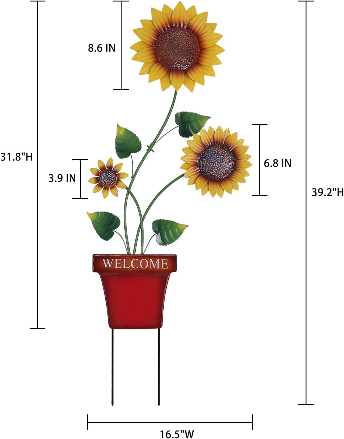 hogardeck Garden Decor for Outside, 39" Sunflower Pot Decorative Garden Stakes for Spring Outdoor Decor, Metal Yard Art Sunflower Welcome Sign for Porch Patio Lawn Pathway Backyard Decorations