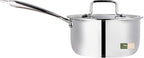 Triply Stainless Steel Saucepan with Lid, 1.3 Quart / 1250 ML, All Clad Induction Compatible Tri-Ply Heavy Duty Sauce Pans, Oven Safe, Thick Saucier Pan, Dishwasher Friendly