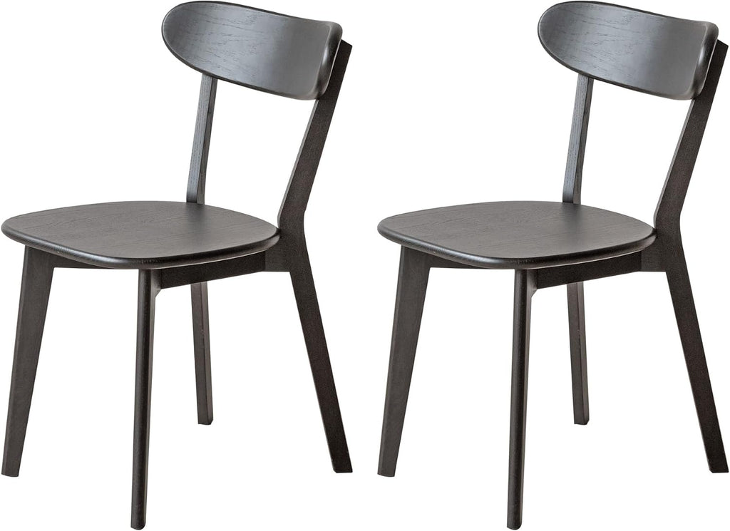 YESWOOD Oak Dining Chairs Set of 2, 100% Solid Wood Kitchen Chairs with Curved Backrest, Mid Century Modern & Farmhouse Side Chairs for Dining Room, Living Room, Study, Black