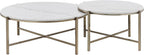 Marble Top & Nickel Finish Nesting Table Set with White | Luxurious 2-piece nesting table set with natural marble tops and nickel finish