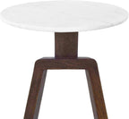 Port Blair Side End Table, 16.5 Inch Height, Round White Genuine Marble Top, Handcrafted Mango Wood Base, Modern Accent Table for Living Room, Bedroom, Entryway and Home Decor Display