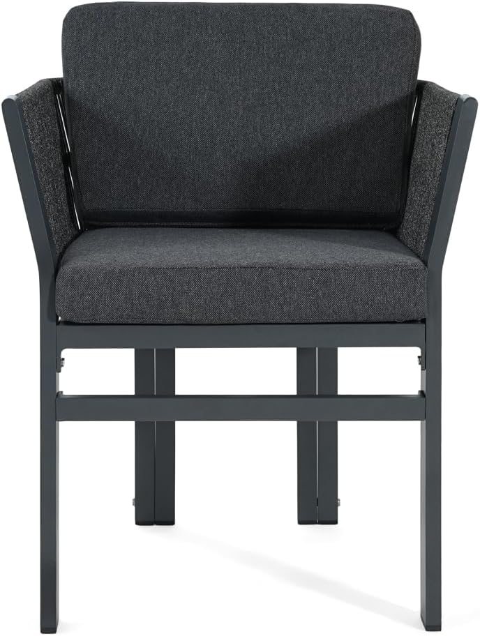 Outdoor Dining Chair Set of 2,White Aluminum Frame with Beige Cushion, 300lbs Capacity, All-Weather Patio Seating for Backyard, Deck & Garden (Grey Frame + Grey Cushion)