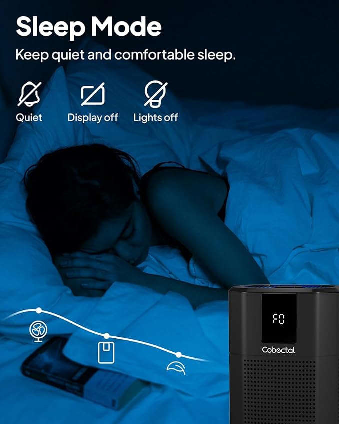 2 Pack Air Purifier for Bedroom Home, Cobectal Room Air Cleaner with 3-in-1 Filter, Aroma Function & Sleep Mode, Timer Setting, Desktop Small Air Purifier for Office, Dorm, Hotel, RVs (Black)
