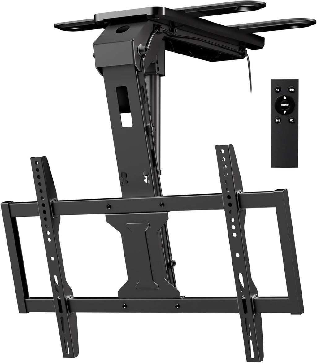 Motorized Ceiling TV Mount Flip Down with Remote for 37-75‘’ TVs, Black | Space Saving and Adjustabe, Fits Flat and Pitched Roof, Electric Drop Down TV Mount, Max VESA 600x400 mm, Max holds 99lbs