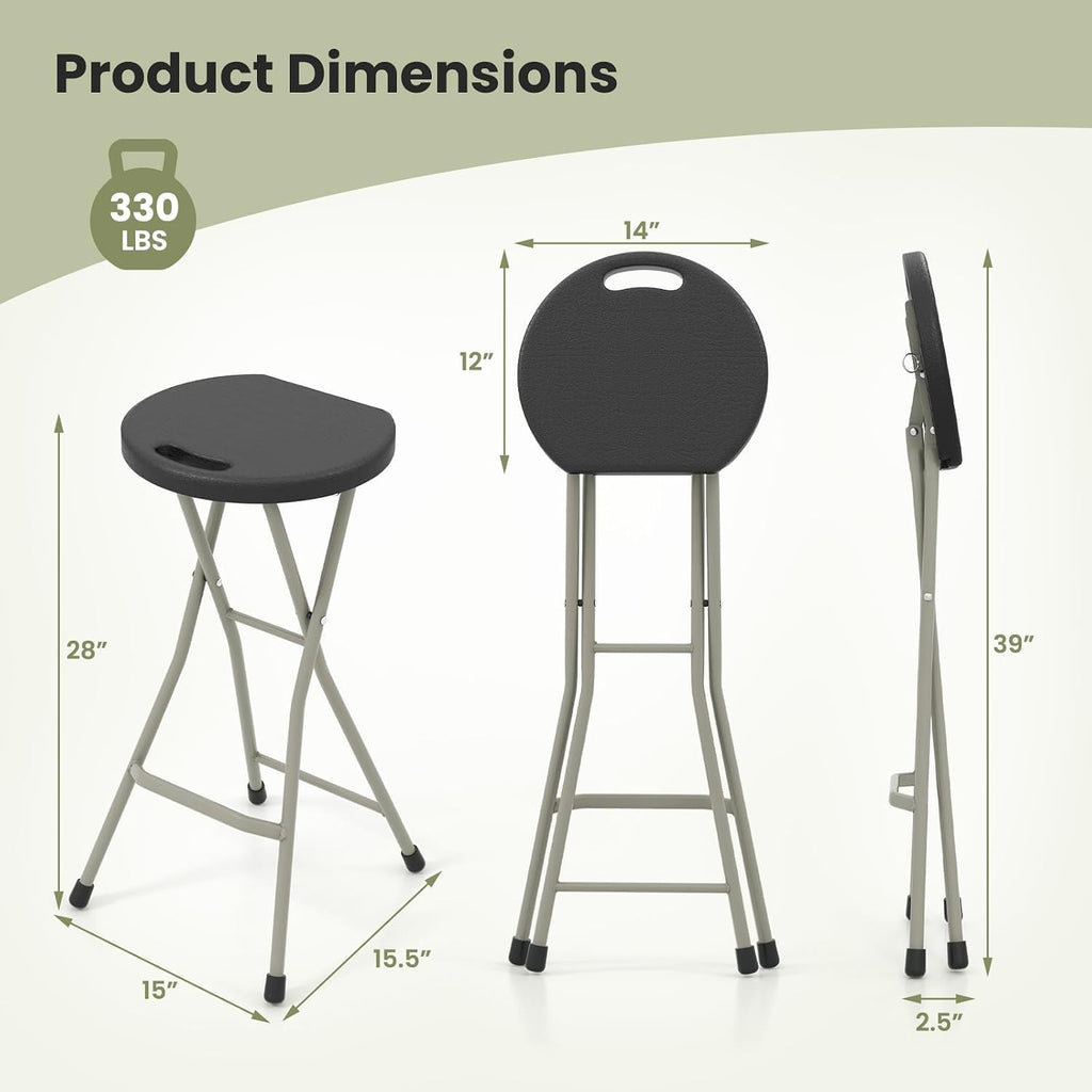 GYMAX Folding Stool, 28in Portable Collapsible Bar Stool with Handle & Steel Frame, 330lbs Sturdy Foldable Lightweight Metal Chair for Outdoor/Indoor Kitchen Home Bar, Assembly Free (Set of 1, 28inch)