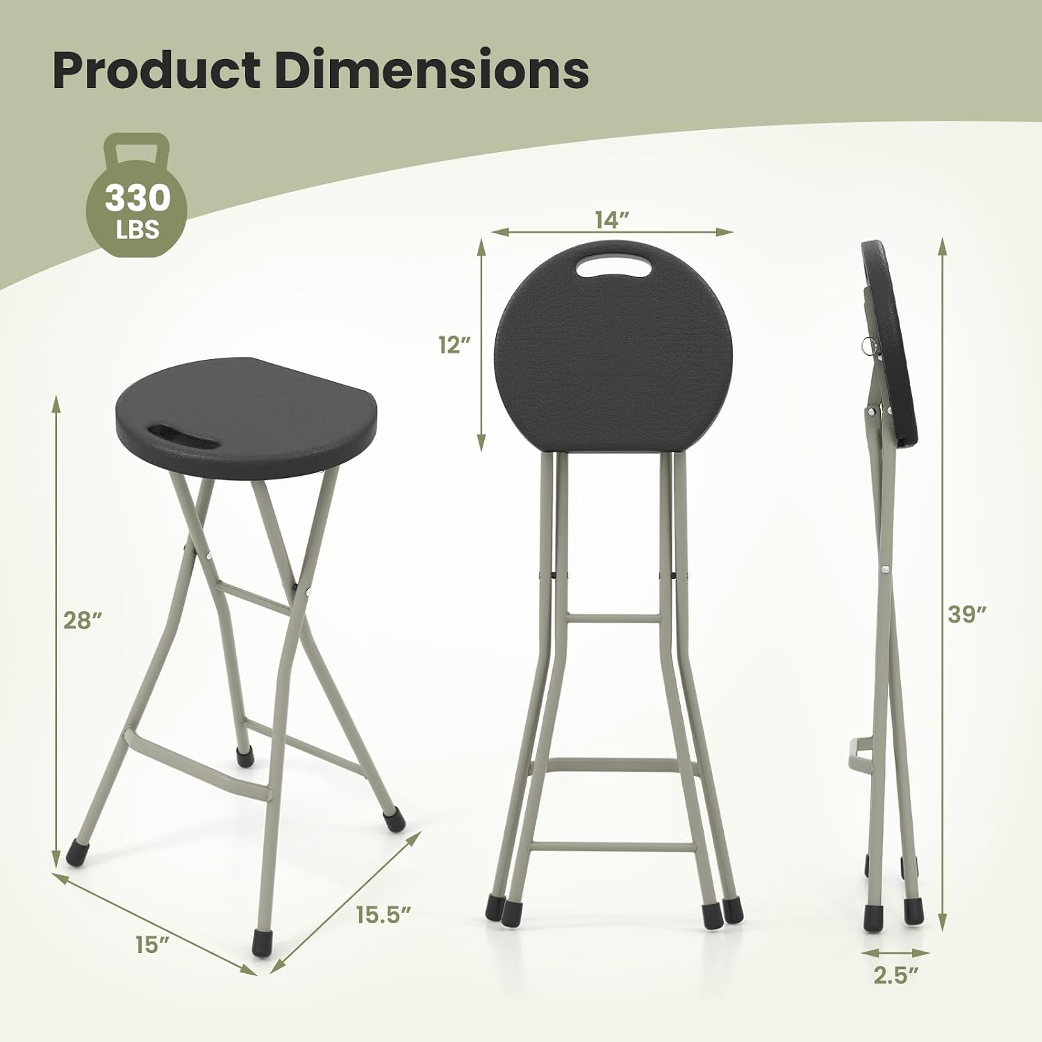 GYMAX Folding Stool, 28in Portable Collapsible Bar Stool with Handle & Steel Frame, 330lbs Sturdy Foldable Lightweight Metal Chair for Outdoor/Indoor Kitchen Home Bar, Assembly Free (Set of 1, 28inch)