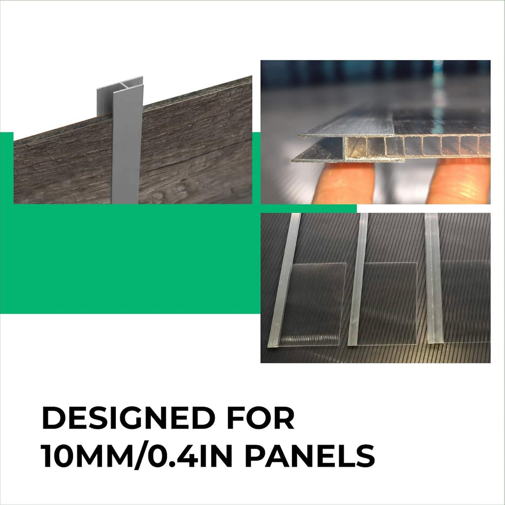 Aluminum H Connectors - Fits 4mm, 6mm, 8mm, or 10mm Twin-Wall Greenhouse Panels, Join 2 Pieces of Panels Together, 4-Foot Length, 10 Pieces (4mm Aluminum H Connectors)