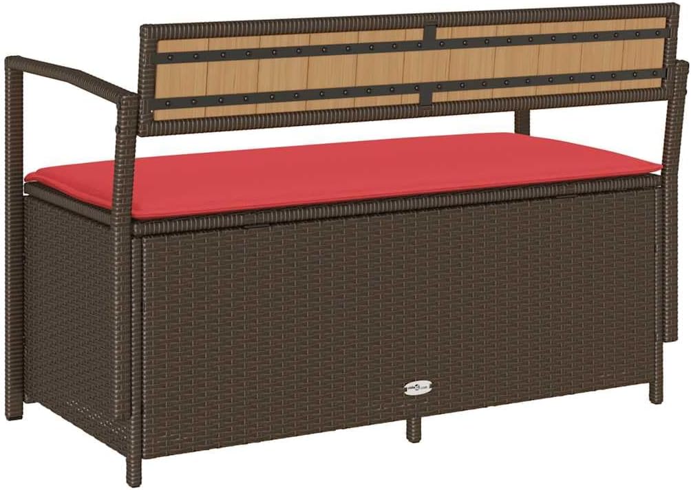 PE Rattan Patio Storage Bench with Cushion, Outdoor Seat for Cushions and Garden Supplies, Waterproof Inner Bag and Gas Spring Lid