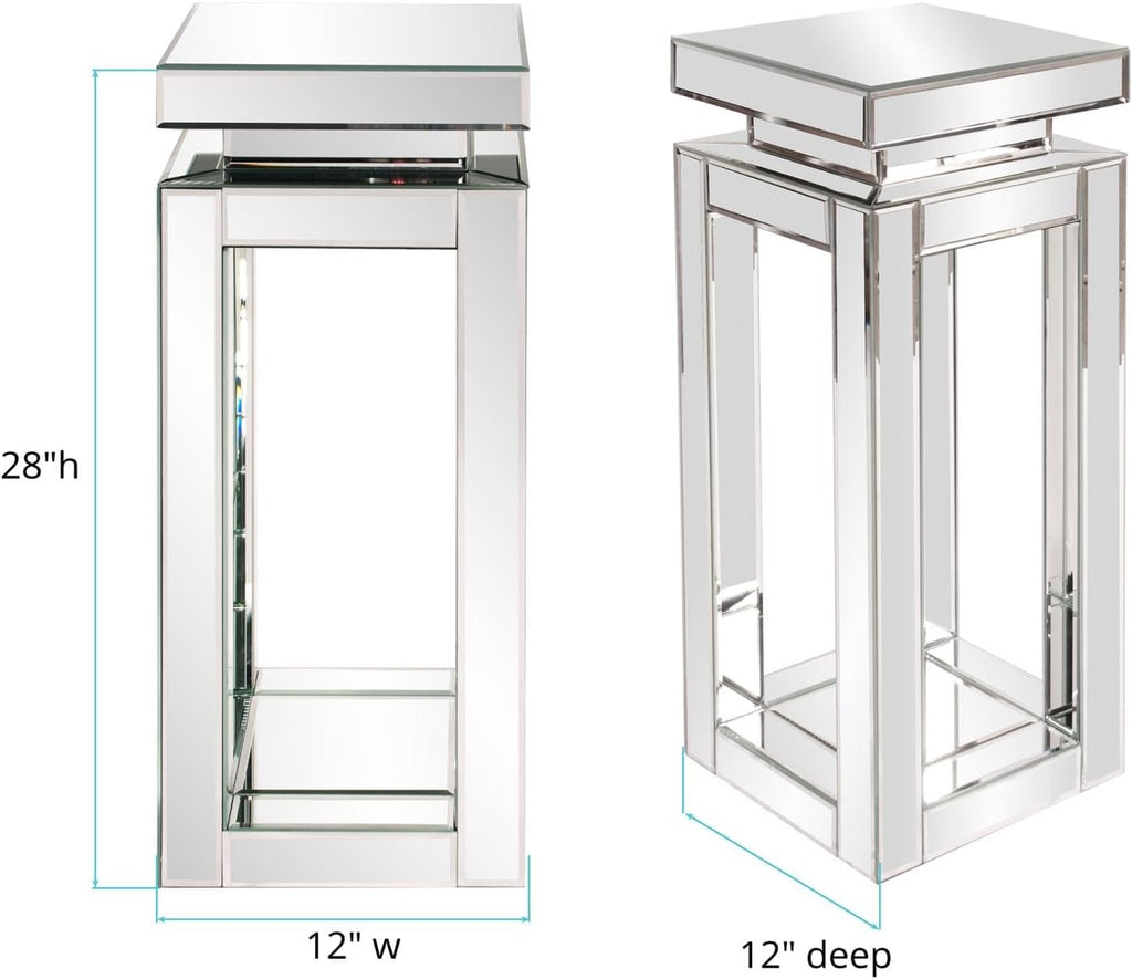 Howard Elliott Collection Small Silver Mirrored Pedestal Accent Table for Home Decoration, Mirrored Finish Design End Table for Bedroom, Entryway or for Any Room, 12 x 12 x 28 Inches