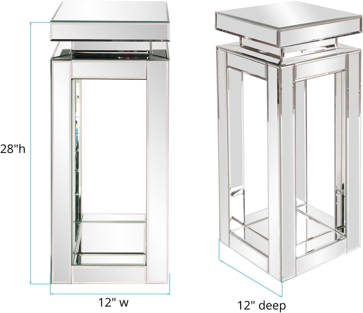 Howard Elliott Collection Small Silver Mirrored Pedestal Accent Table for Home Decoration, Mirrored Finish Design End Table for Bedroom, Entryway or for Any Room, 12 x 12 x 28 Inches