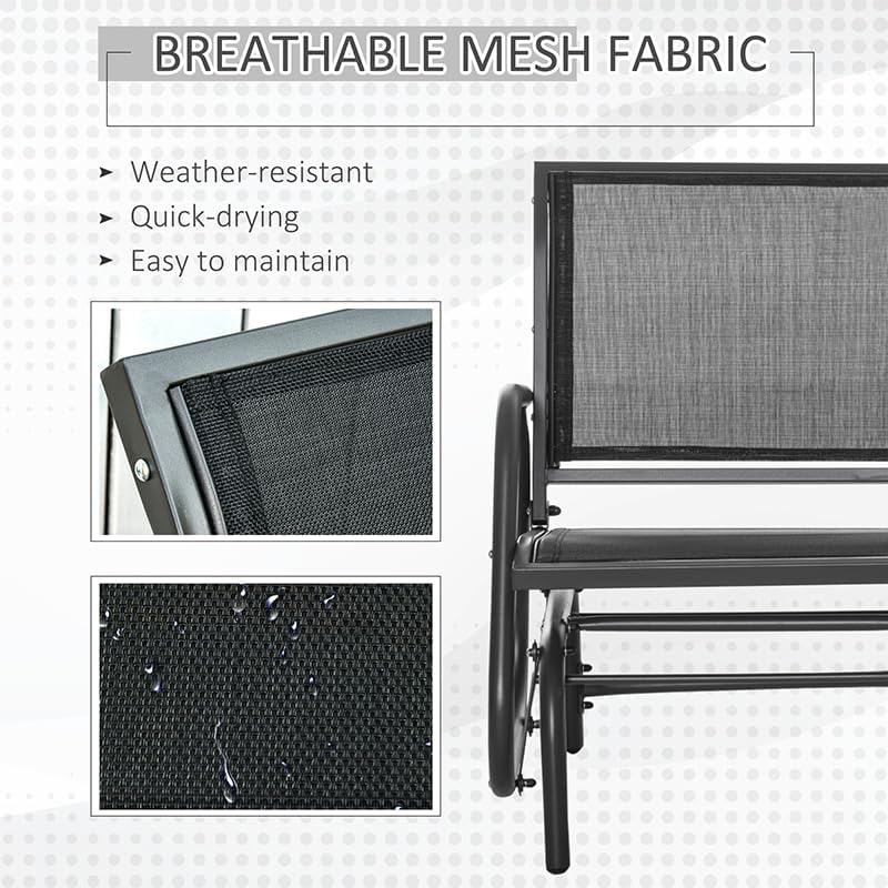 Outsunny Porch Glider Set of 2 Steel Frame Black | Swing Glider Chair, Breathable Mesh Fabric, Curved Armrests, for Garden, Poolside, Backyard, Balcony