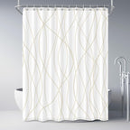 Punkray Beige Khaki Shower Curtain for Bathroom with Hooks, Extra Long Shower Curtain Set Stripe Bath Curtains Decorative White Shower Curtains Weighted Hem Water Repellent Washable, 72 x 84