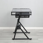Drafting Table Desk, Painting Table Art Craft Desk Crafting Table with Tilting Tempered Glass Top, 2 Storage Drawers, Height Adjustable