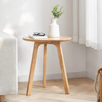 Round End Table, Solid Oak Wood Side Table for Living Room, Bedroom Nightstand, Small Coffee Table with Round Design, 3-Leg Stable Structure, Natural Oak