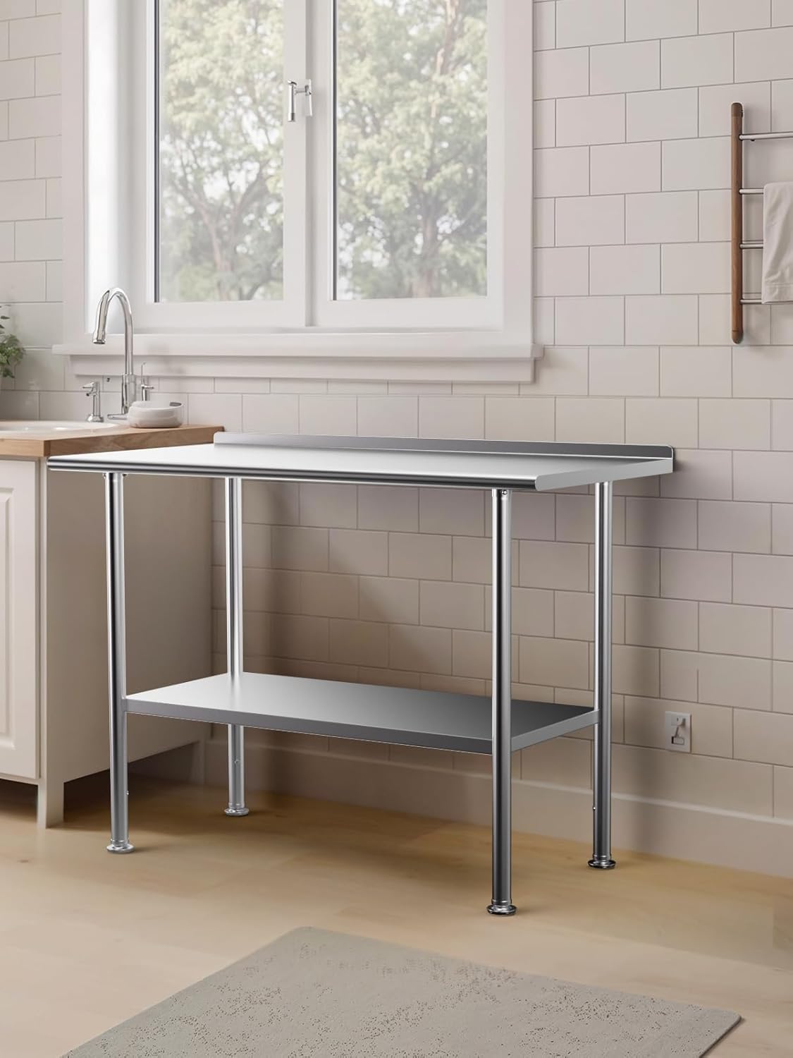 Atelicf NSF Stainless Steel Prep Table 24X48 inch with Backsplash | Commercial-grade table for restaurants, kitchens, food trucks, breweries, bars, garages, and outdoor BBQ