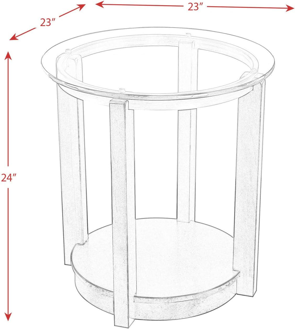 Maykoosh Round End Table with Glass Top & Espresso Finish - Accent Table