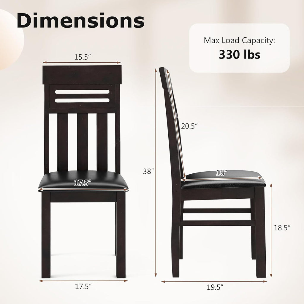 Giantex Wooden Dining Chairs Set of 4, High Back Dining Room Chairs with Padded Seat & Rubber Wood Frame, PU Leather Farmhouse Side Chairs for Kitchen Living Room